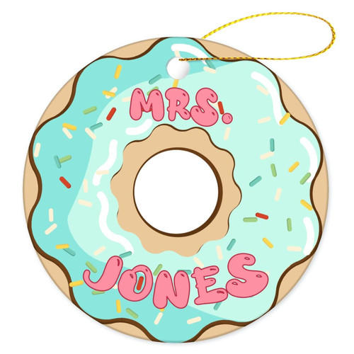 Custom Name on Donuts Ornaments, Christmas Porcelain/Ceramic Hanging Ornament Round Donut Lovers Gifts Keepsake for Xmas Tree Decoration, Ideal Gift for Family Friends