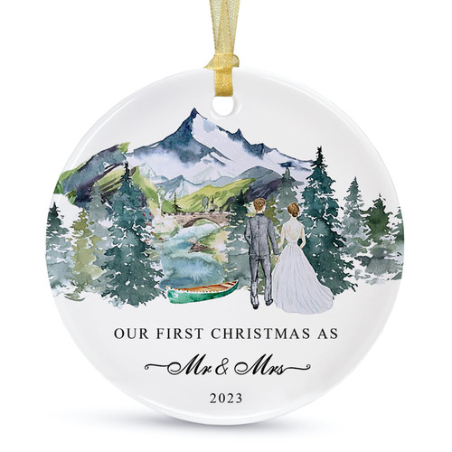 Our First Christmas Ornament Gift 2023,Just Married as Mr and Mrs Ornaments, First Year Anniversary Christmas Hanging,Newlywed Ornament Wedding Decoration for Couple Married with Gift Box