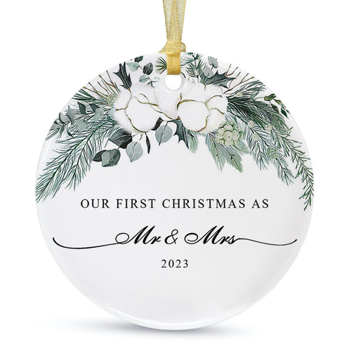 Our First Christmas Ornament Gift 2023,Just Married Christmas Ornaments as Mr and Mrs, First Year Anniversary Newlywed Ornament Wedding Decoration for Couple Married with Gift Box