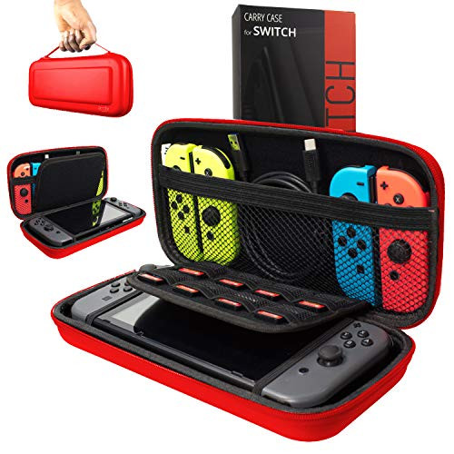 Orzly Carry Case Compatible With Nintendo Switch - RED Protective Hard Portable Travel Carry Case Shell Pouch for Nintendo Switch Console & Accessories