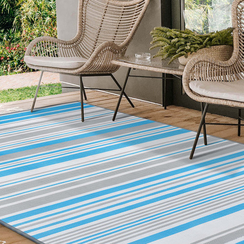 Outdoor Plastic Straw Rug Waterproof - Outdoor Patio Rug Area Rugs Carpet, Outdoor Rugs for Patios Clearance RV, Outside Porch Rug Balcony Rug RV Mat Deck Rug for Camper, Blue (4x6FT)