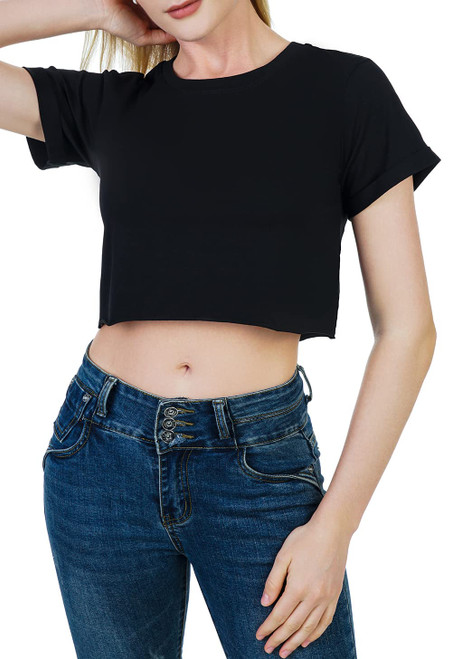 Artivaly Women's Short Sleeve Round Neck Crop Top Casual Loose Fit T-Shirts Black