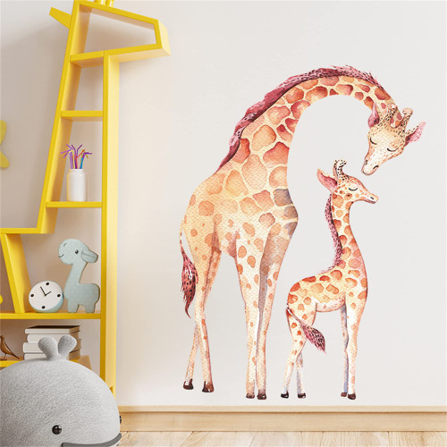 ROFARSO Lifelike Cute Lovely Mother and Child Giraffe Animal Wall Sticker Removable Wall Decal Peel and Stick Wall Art Decoration Home Decor for Nursery Kid Baby Bedroom Living Room Playing Room Mural