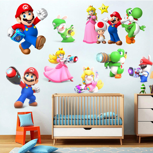 Mario 3D Wall Stickers, Game Wall Art Stickers for Kids Bedroom Decor Living Room Nursery Wall Decal Novelty Cute Cartoon Mario Wall Stickers
