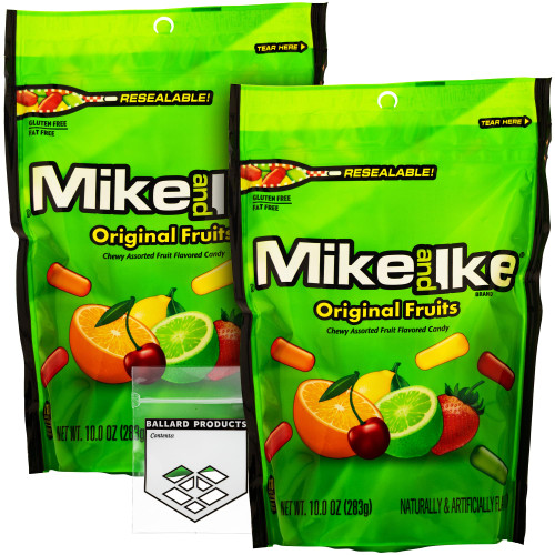 Mike and Ike Original Flavors Pack of 2 Bags - 10oz Bags of Chewy Movie Candy Bulk Pack - Mike and Ike Candy Bulk Pack - Bundle with Ballard Products Pocket Bag