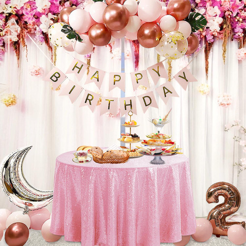 Pufogu 50" Round Pink Sequin Tablecloth Glitter Pink Table Cloths for Birthday Wedding Bridal Baby Shower Party Decorations Pufogu 50" Round Pink Sequin Tablecloth Glitter Pink Table Cloths for Birthday Wedding Bridal Baby Shower Party Decorations
