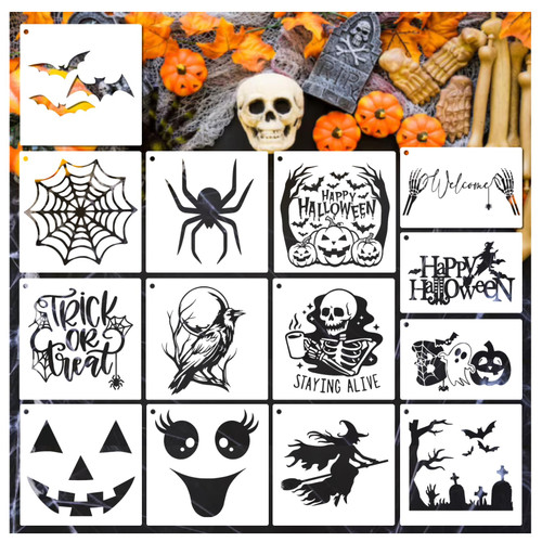 14 Pieces Halloween Stencils Reusable, 7.9 Inch Trick or Treat Boo Drawing Templates Happy Halloween Stencils for Painting on Wood Walls Fabrics Window DIY Crafts Shirt (14pcs Halloween) 14 Pieces Halloween Stencils Reusable, 7.9 Inch Trick or Treat Boo Drawing Templates Happy Halloween Stencils for Painting on Wood Walls Fabrics Window DIY Crafts Shirt (14pcs Halloween)