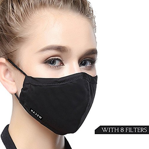 PM2.5 N95 Respirator Cotton Mouth Masks Replaceable Filter (One Mask + 8 Filters) 4 Layer Activated Carbon Filter Insert Dust Mask Washable For Men Women (Women-Black)