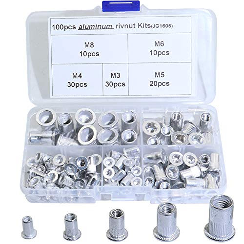 Boeray M3 M4 M5 M6 M8 Aluminum Alloy Rivnut Flat Head Threaded Rivet Nut Insert Nutsert Cap Rivet Assortment kit 100pcs