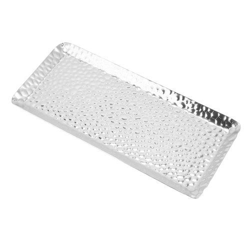 Dessert Tray Plate Hammered Pastry Serving Tray Stainless Steel Multipurpose Elegant (Silver)