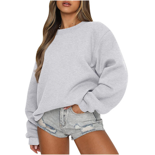 Christmas Sweatshirts For Women,Crewneck Sweatshirt Women Autumn Winter Tops Women'S Long Sleeve Sweatshirt Casual Crewneck Loose Fit Pollover Fleece Tops Solid Color Hoodie Cute (2-Gray,Small)