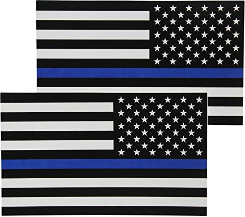 Reverse Thin Blue Line Flag Decal - 3x5 in. Black White and Blue American Flag Sticker for Cars and Trucks - In Support of Police and Law Enforcement Officers (2-Pack)