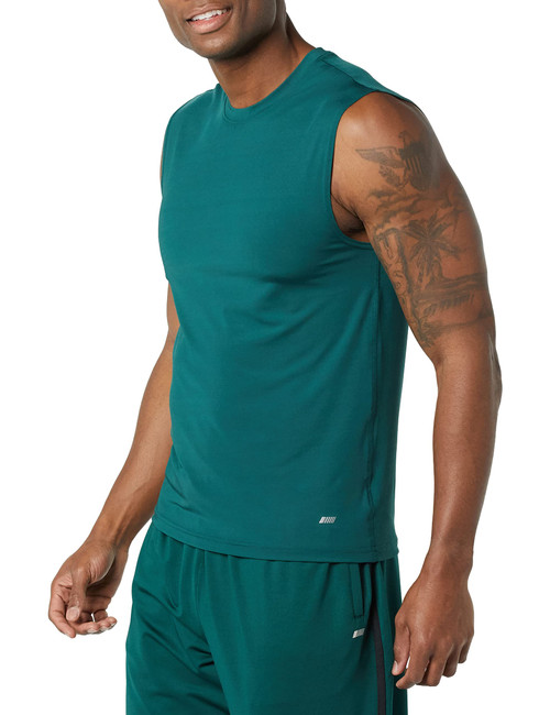 Amazon Essentials Men's Tech Stretch Tank Baselayer, Dark Green, Large