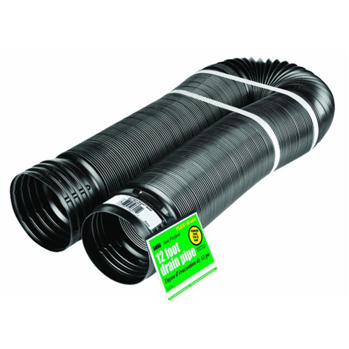Flex-Drain 51710 Flexible/Expandable Landscaping Drain Pipe, Solid, 4-Inch by 12-Feet
