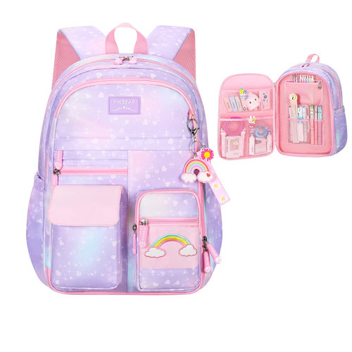 Girls Backpack, Kids Backpacks for Girls, Cute Gradient Kids Bookbags with Compartments Elementary School Bag for Teens Large