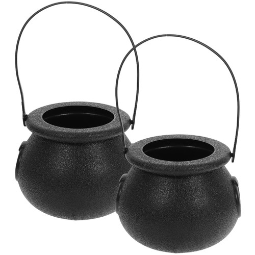 NUOBESTY Halloween Plastic Cauldron Black Witches Cauldron Decorative Cauldron Prop Candy Bucket Halloween Party Decorations Ornament (Black)
