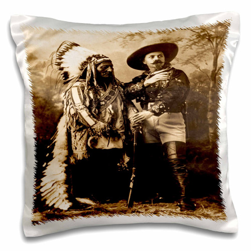 3dRose Sitting Bull and Buffalo Bill 1895 Sepia-Pillow Case, 16 by 16" (pc_16256_1)