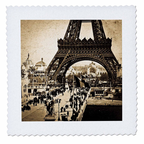 3dRose qs_77448_3 Eiffel Tower with The Champ De Mars in The Distance Paris Exposition-Quilt Square, 8 by 8-Inch
