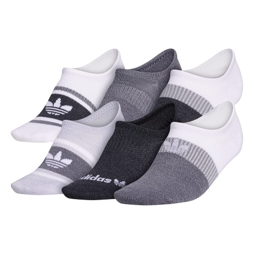 adidas Originals Womens Trefoil Superlite (6-pair) Super No Show Sock, White/Light Onix Grey/Black-onix Grey, Medium US