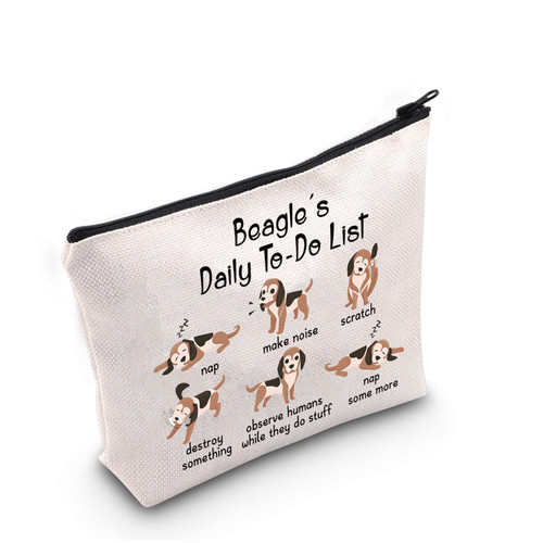 G2TUP Beagle Lover Gift Beagle's Daily To-Do List Makeup Bag Beagle Owner Cosmetic Bag Dog Lover Gift Beagle Mom Gift Zipper Travel Bag (Beagle's Daily To-Do List White Bag)