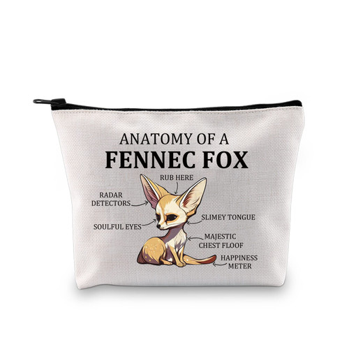 G2TUP Fennec Fox Gift Anatomy Of A Fennec Fox Makeup Bag Fennec Fox Lover Cosmetic Bag Fennec Fox Themed Gift Zipper Travel Bag (Fennec Fox White Bag)