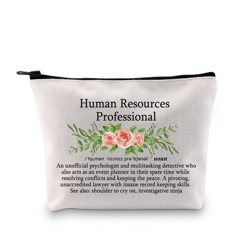 G2TUP Human Resources Gift Human Resources Professional Definition Makeup Bag HR Cosmetic Bag HR Manager HR Director Gift Zipper Travel Bag (HR Definition White Bag)