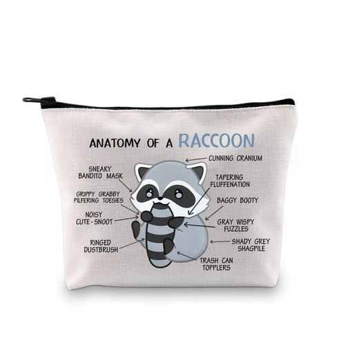 G2TUP Raccoon Lover Gift Anatomy Of A Raccoon Makeup Bag Raccoon Themed Cosmetic Bag Crazy Raccoon Lady Gift Animal Lover Zipper Travel Pouch (Anatomy Of A Raccoon White Bag)