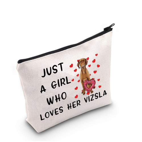G2TUP Vizsla Dog Lover Gift Who Loves Her Vizsla Makeup Bag Vizsla Mom Cosmetic Bag Vizsla Owner Gift Dog Mom Zipper Travel Bag (Who Loves Her Vizsla White Bag)