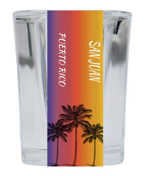 San Juan Puerto Rico 2 Ounce Square Shot Glass Palm Tree Design