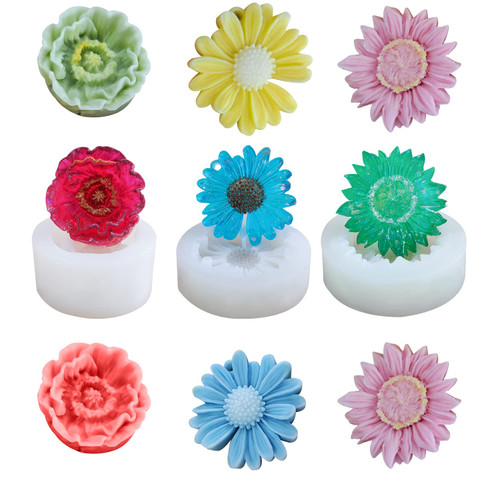 3 Pack Sunflower Silicone Molds,Flower Resin Molds,JDH Silicone Candle Molds,3D Flower Molds Silicone for Scented Candle Soap Making,Chrysanthemum Resin Casting,DIY Soap Cake Dessert Molds