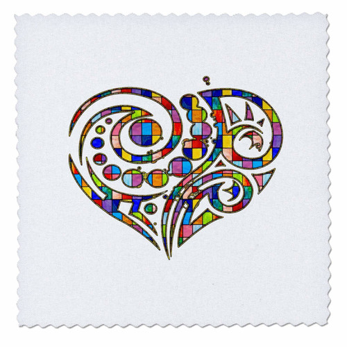 3D Rose Contemporary Stained Glass Effect Heart Square 12 by 12 Inch Quilt, 12 x 12