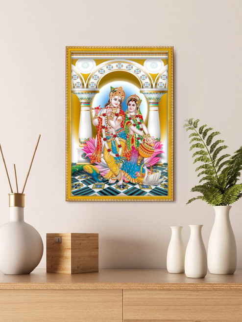 999Store Lord Radha Krishna Photo Painting With Photo Frame For Mandir / Temple Radha Krishna Photo Frame For Wall (11x8 Inches)