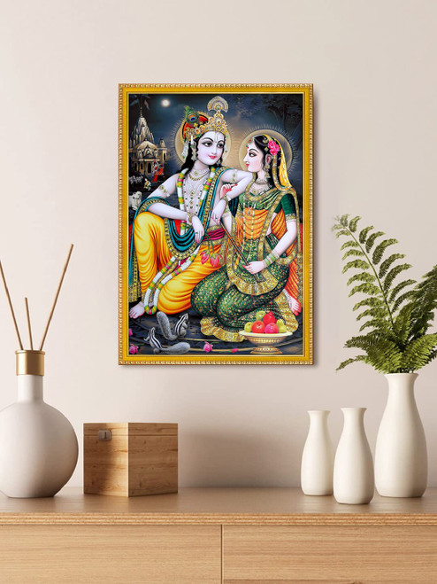 999Store Lord Radha Krishna Photo Painting With Photo Frame For Mandir / Temple Radha Krishna Photo Frames For Wall (11x8 Inches)
