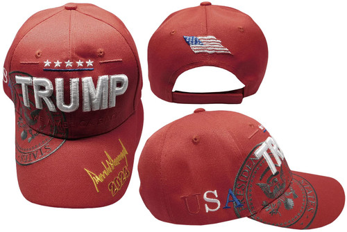 Trump 2024 Take America Back USA Signature Red with Shadow Adjustable Embroidered Baseball Cap Hat