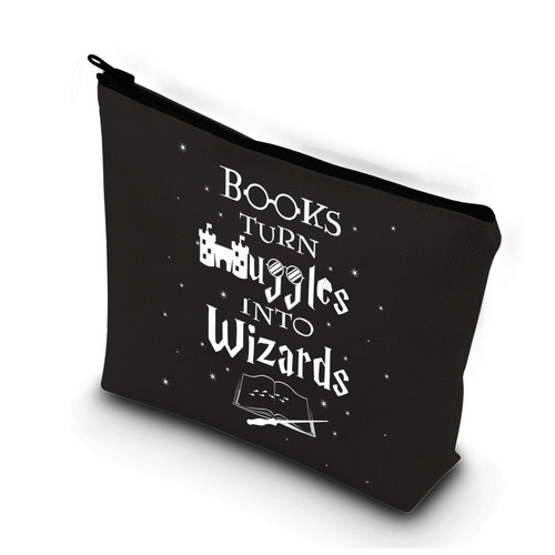 BDPWSS Book Lover Makeup Bag For Librarian Reader Bibliophile Bookworm Reading Lover Travel Pouch (Books turn bl)