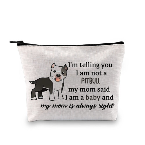 JNIAP Pitbull Dog Cosmetic Bag Pitbull Lover Owner Gift I Am Not a Pitbull I Am a Baby Makeup Pouch Pitbull Mom Travel Toiletry Bag(Pitbull bag)
