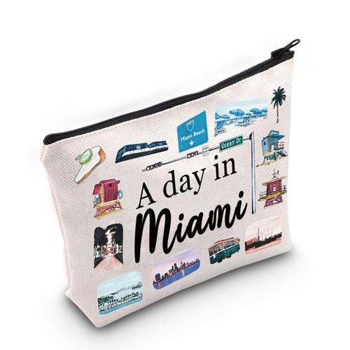 JNIAP Miami City Cosmetic Bag Miami Souvenirs Gift For Women A Day In Miami Vacation Makeup Pouch Florida Beach Gift