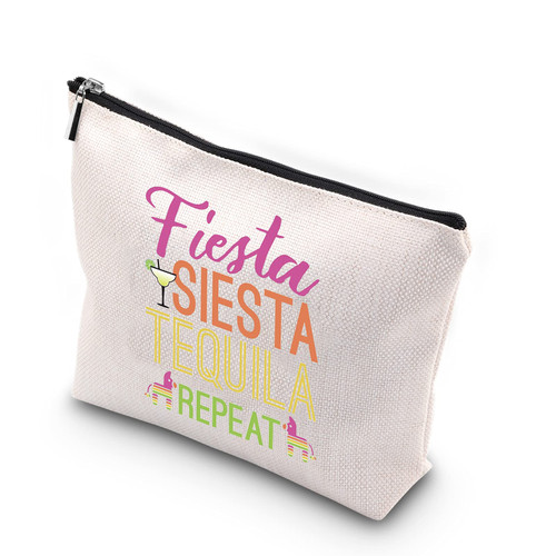 WCGXKO Fiesta Siesta Tequila Repeat Mexican Bachelorette Party Zipper Makeup Bags Travel Accessories for Bride and Bridesmaids (Fiesta Siesta Tequila)