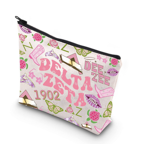 WCGXKO Delta Zeta Gift Set Sorority Bid Day Gift Delta Zeta 1902 Finer Women Zipper Makeup Bag (DELTA ZETA)