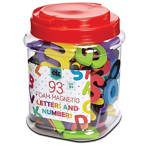 Magnetic Foam Letters and Numbers Premium Quality ABC, 93 Foam Alphabet Magnets | Educational Toy for Preschool Learning, Spelling, Counting in Canister