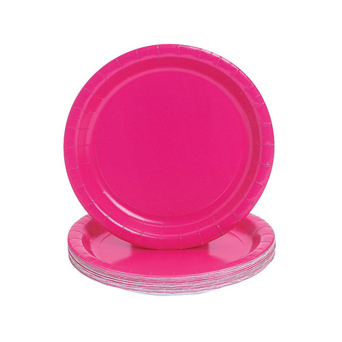 Fun Express - Hot Pink 8 7/8" Paper Plates - Party Supplies - Solid Tableware - Solid Plates & Bowls - 24 Pieces