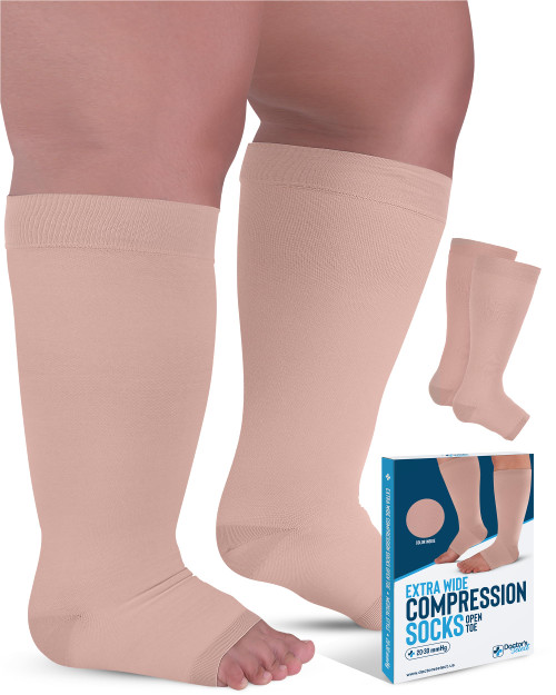 Doctor's Select Toeless Plus Size Compression Socks Wide Calf - Up to 6XL | 20-30 mmHg Compression Socks for Women Open Toe