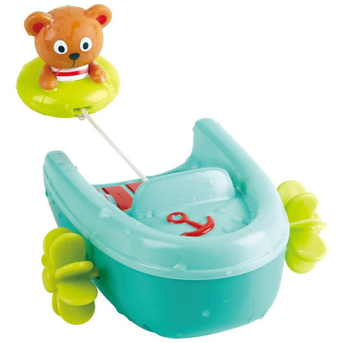 Hape Tubing Pull-Back Boat Bath Toy| Teddy Bear Floating Paddle Boat Bath Toy| Bathtub Shower Toy for Toddlers