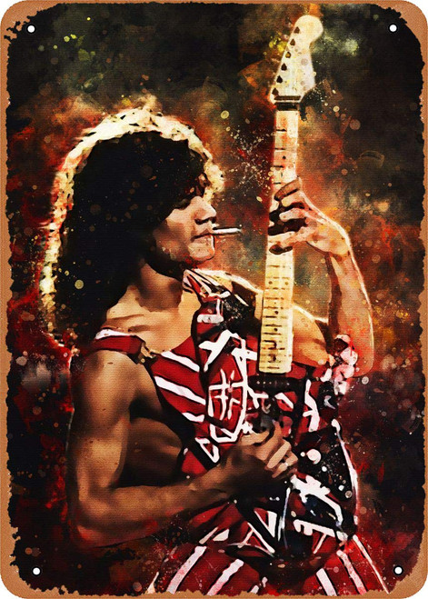 AirBnk Poster Music Eddie Van Halen Plaque Poster Vintage Metal Tin Sign Retro Man Cave Wall Art Decor Gift Women Men 8x12 inch Metal Tin Sign.