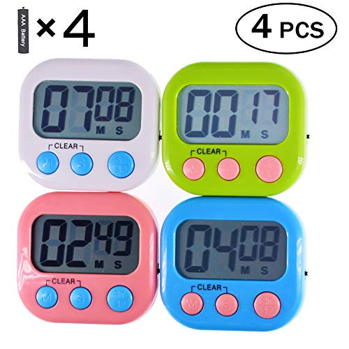 Digital Kitchen Timer with Loud Alarm Large LCD Display Magnetic Back and Stand Minute and Second Countdown and Countup for Cooking Baking Exercise Timer (4 Pack )
