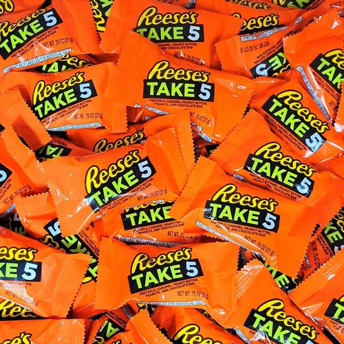ReesesTake 5 Snack Size Chocolate Bars - Pretzel, Peanut, Caramel, Peanut Butter, and Chocolate Candy - 40+ Individually Wrapped Pieces - 2-Pound Bulk Pack