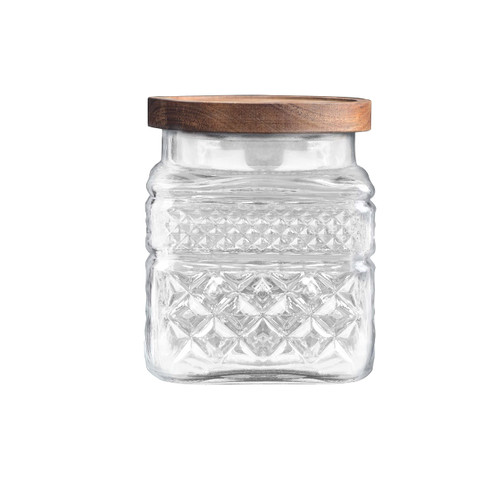 Glass Jar with Lid, Glass Storage Containers, Wolfteeth Coffee Canister, Glass Storage Jar, Glass Storage Canisters with Bamboo Lid, Coffee Bean Container, Kitchen Counter Decorative Jars Airtight Glass Jar Small Square