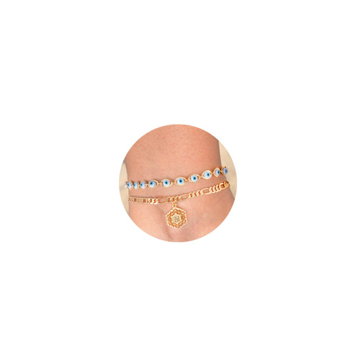 Ankle Bracelets for Women, Evil Eye Anklet 14K Gold Plated Ankle Bracelet Layered Anklet for Women Gold Anklet Letter M Initial Anklet Dainty Ankle Bracelets for Women Evil Eye Anklet Jewelry Gifts