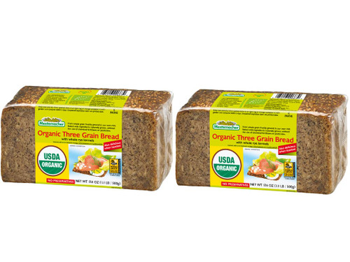 Mestemacher Whole Grain Bread (Organic Three Grain, 17.6 oz, pack of 2)