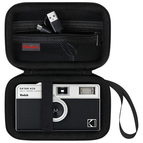 Elonbo Hard Travel Case for KODAK EKTAR H35 Half Frame / M35 / M38 / Ultra F9 Film Camera, Point-and-Shoot Camera Storage Cover Bag Organizer Holder, Extra Mesh Pocket fits Film Roll Battery, Black